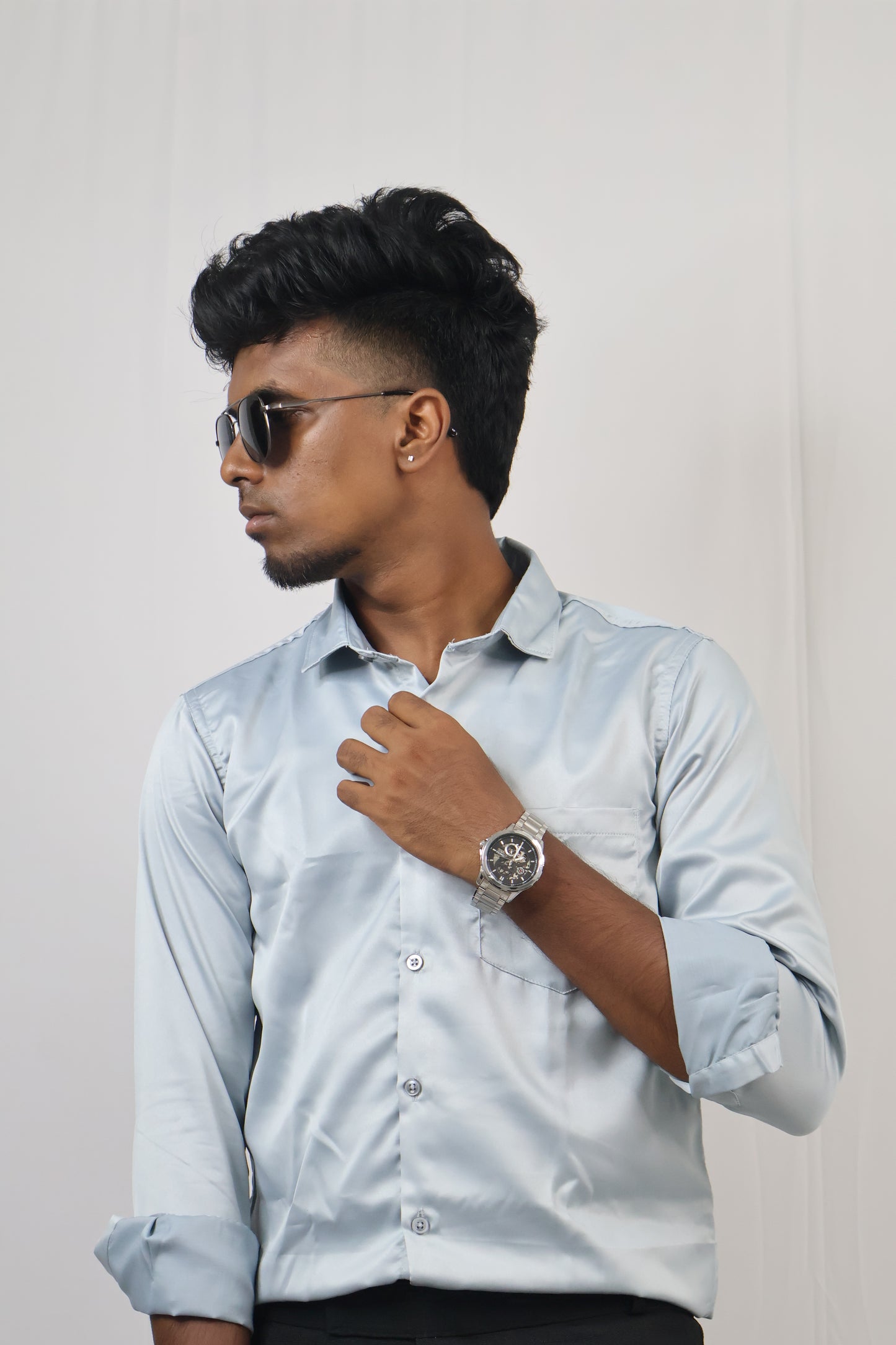 Light Blue-satin Shirt