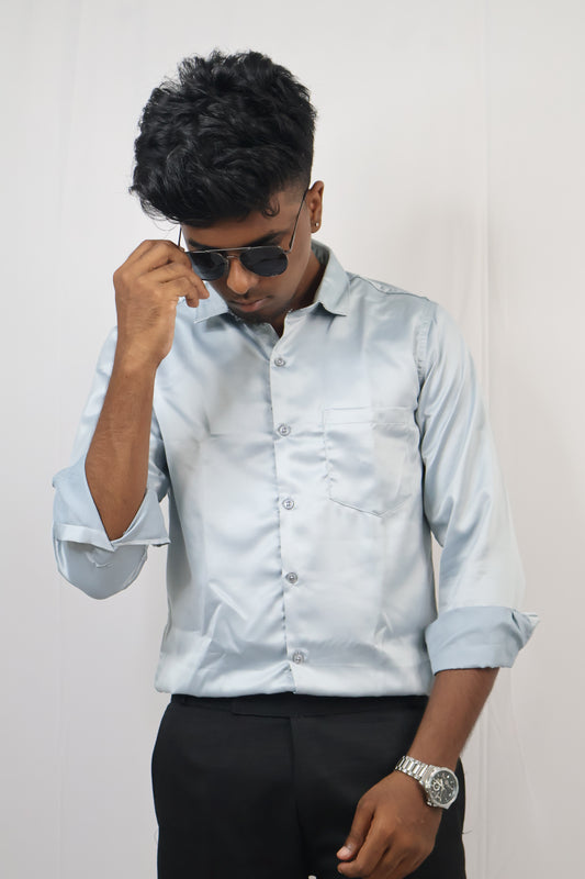 Light Blue-satin Shirt