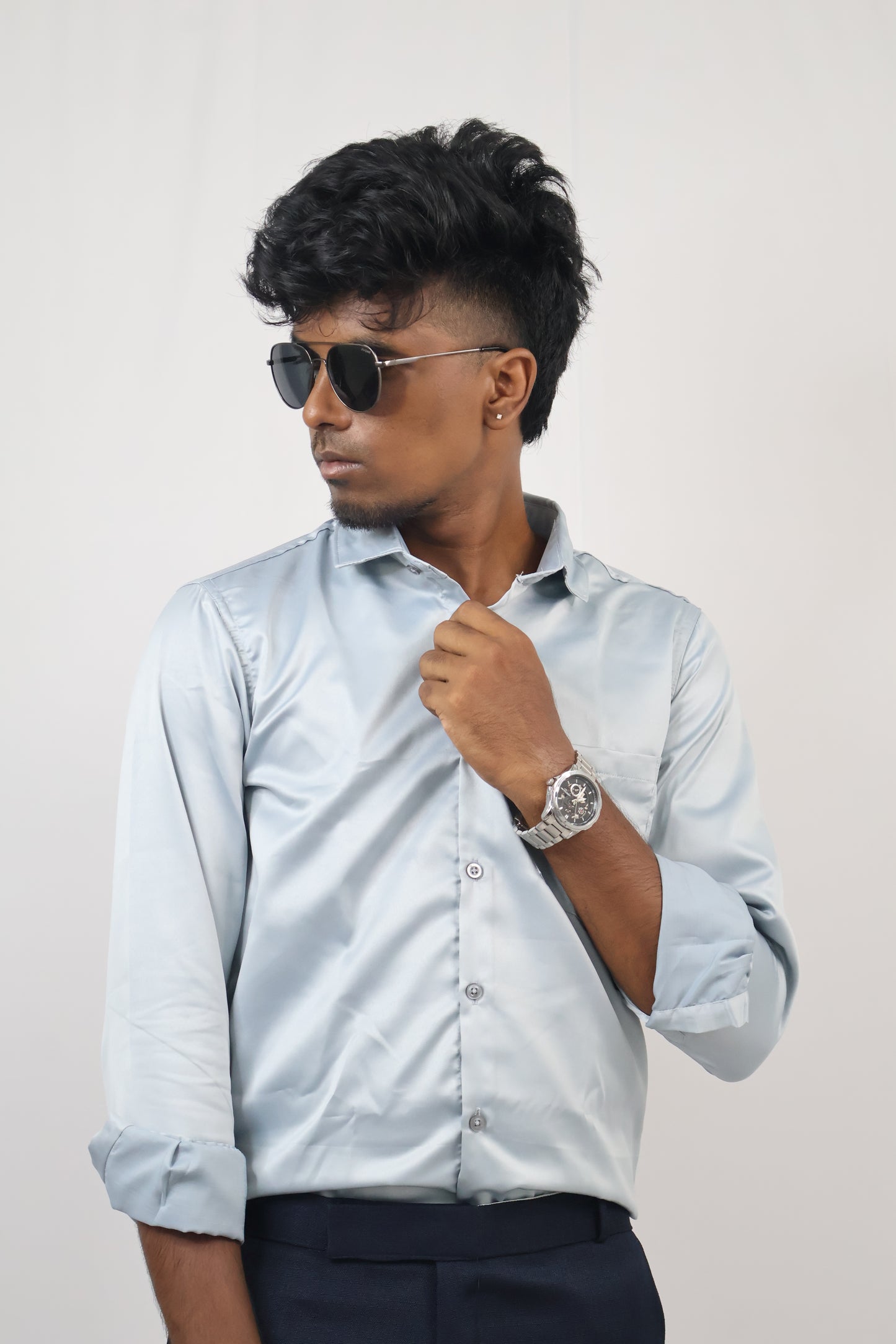 Light Blue-satin Shirt