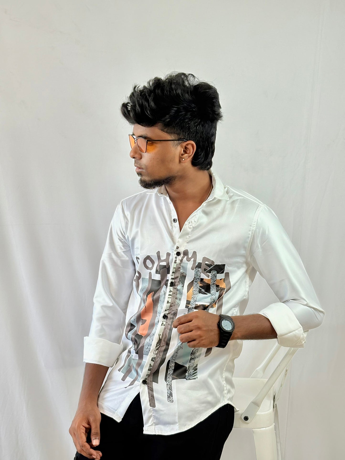 Back-Print satin Shirt